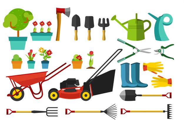 Vector garden tools and items with many size