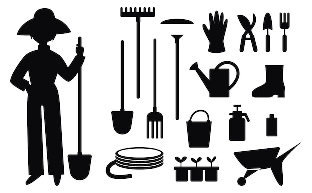 Garden Tools Vector Silhouettes Collections