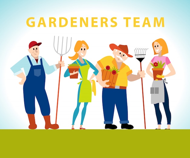 Gardener company portraits.  illustration.