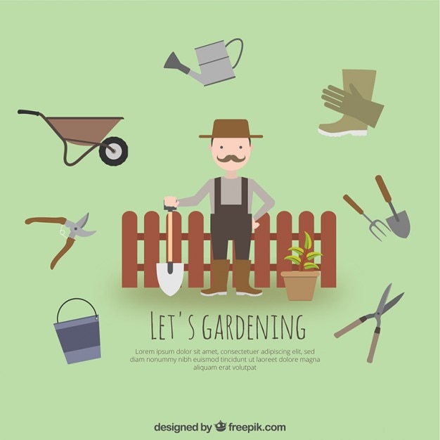 Vector gardener with garden tools