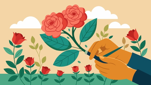 Vector a gardeners hands gently tending to blooming roses with the same care and precision of a painters