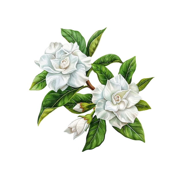 Vector gardenia flowers vector illustration in watercolor style