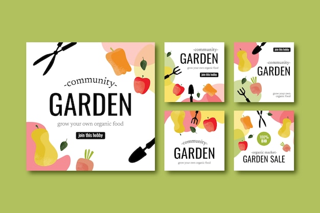 Vector gardening and cultivation instagram posts collection