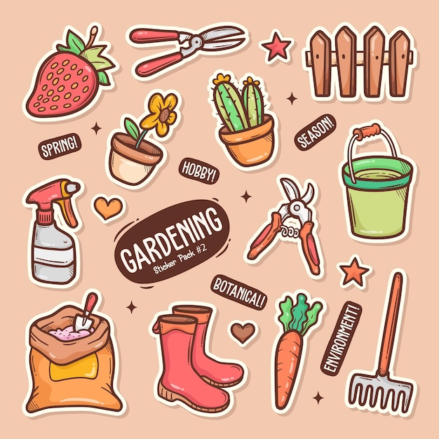 Gardening Cute Doodle Vector Sticker Collection