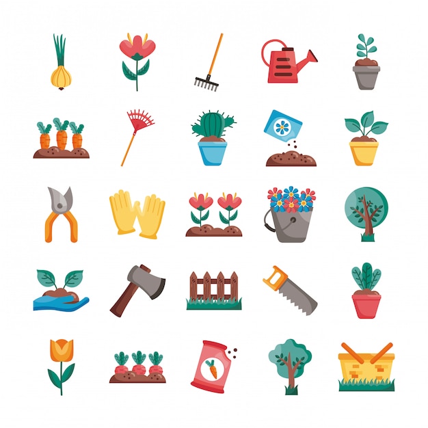 Gardening detail style icon set