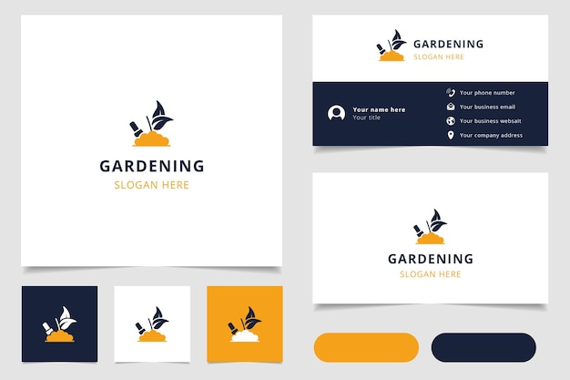 Gardening logo design with editable slogan branding book and