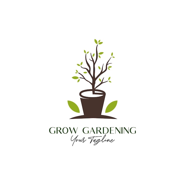 Gardening plant pot logo design vector