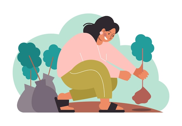 Gardening and planting character taking care of plants flowers