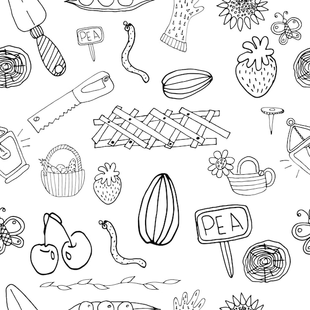 Gardening Seamless Hand Drawn Outline Icon Pattern