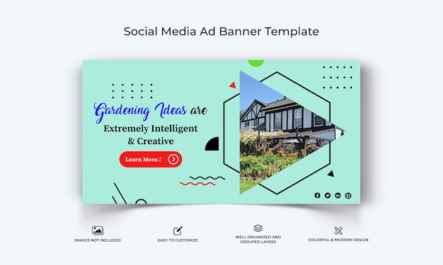 Gardening social media Facebook Ad banner Post template premium vector