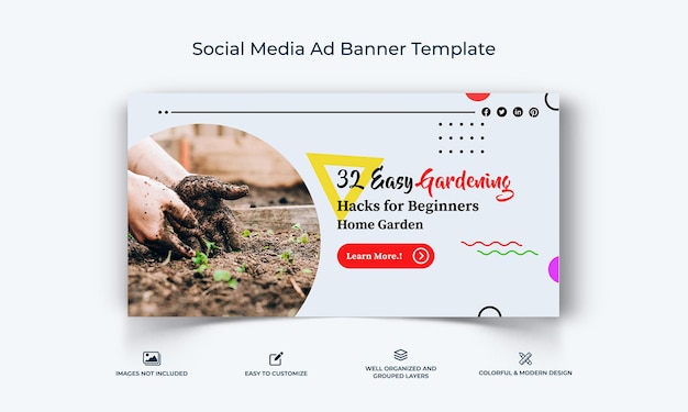 Gardening social media Facebook Ad banner Post template premium vector