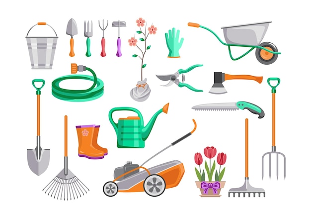 Vector gardening tools icon set