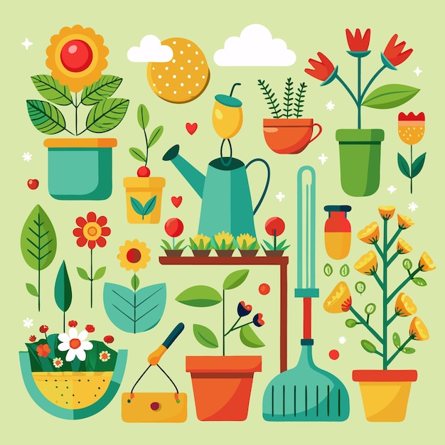 Gardening Tools Plants A Colorful Guide to Spring Flowers Pots and Watering