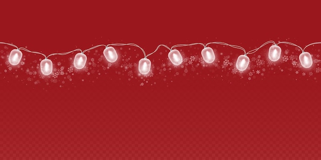 Vector garland of glowing bulbs isolated on red background fairytale christmas led lights decoration vector illustration