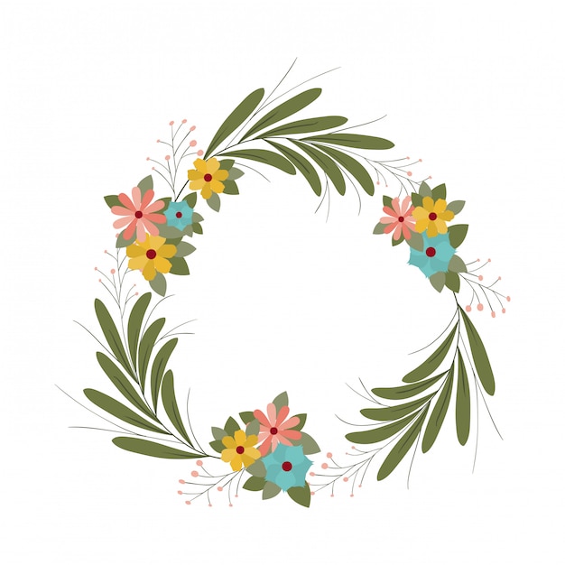 Garland with flowers and leafs isolated icon