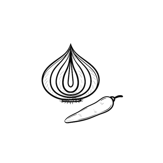 Garlic and chilli hand drawn sketch icon