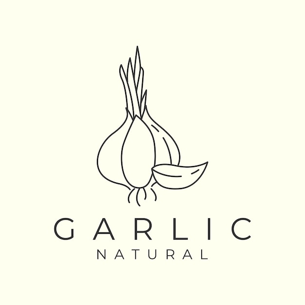 Garlic with line art style logo vector illustration icon template design