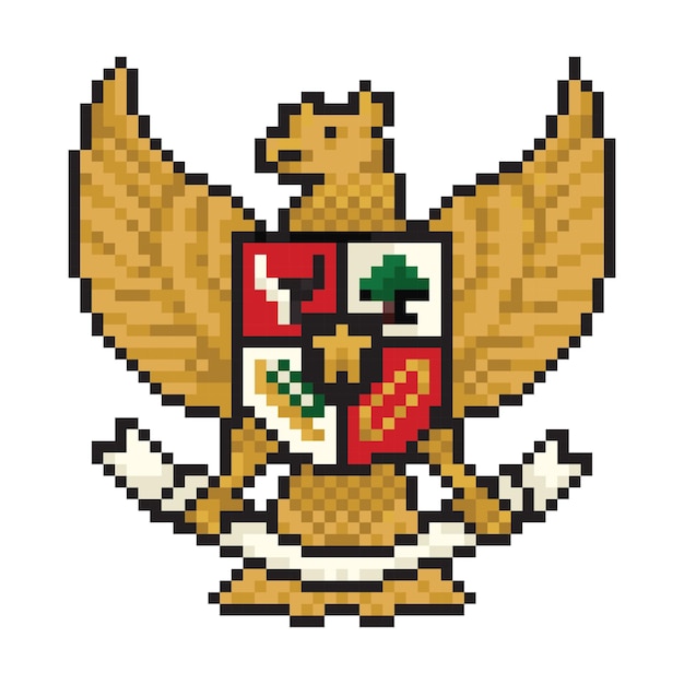 Garuda pancasila national emblem of indonesia pixel art cartoon illustration