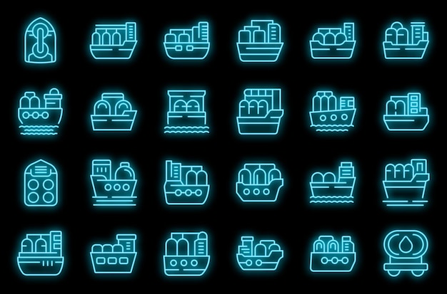 Gas carrier ship icons set vector neon