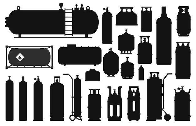 Gas cylinder cartoon container set isolated Vector Silhouettes