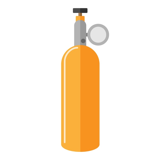 Gas cylinder for diving isolated on white background. Yellow propane bottle icon container in flat style. Contemporary canister fuel storage vector illustration.