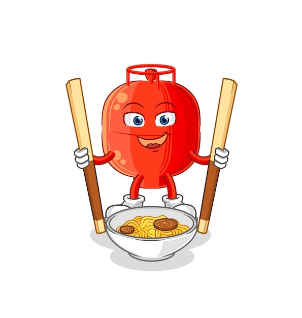 Gas cylinder eat noodle cartoon character mascot vector