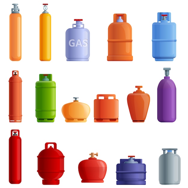 Gas cylinders set, cartoon style