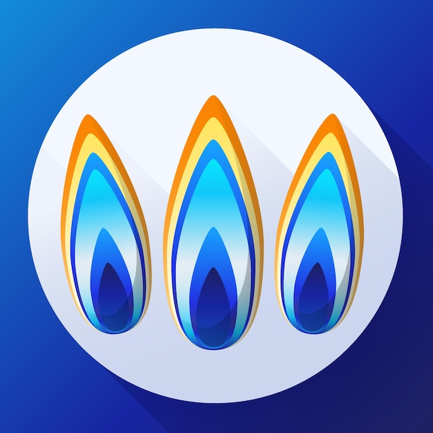 Gas flames vector icon blue burning natural gas in the flat style