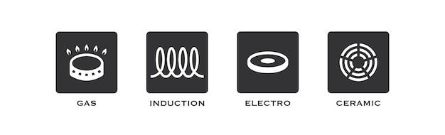 Gas induction electro ceramic icon set Cookstove illustration symbol Sign stovec vector flat