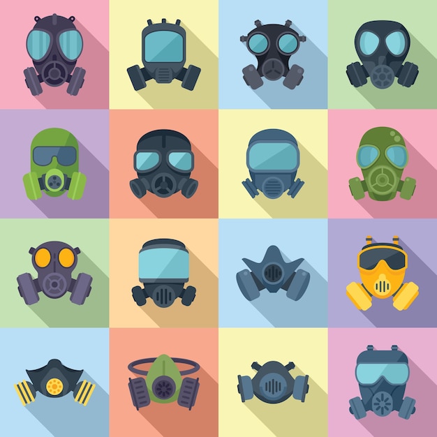 Gas mask icon flat vector. Air pollution