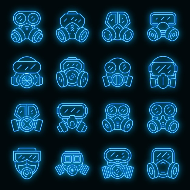 Gas mask icons set vector neon