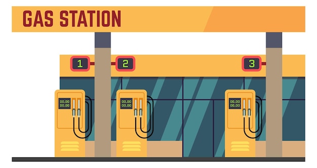 Gas station facade Cartoon city service building