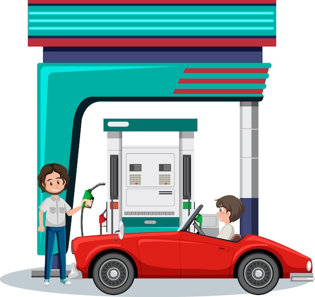 Gas station scene on white background