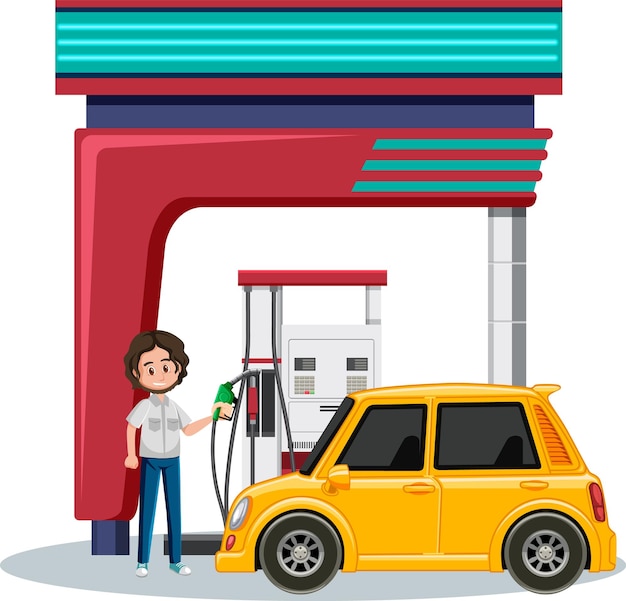 Vector gas station scene on white background