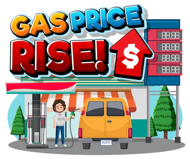 Gas station with gas price rise word logo