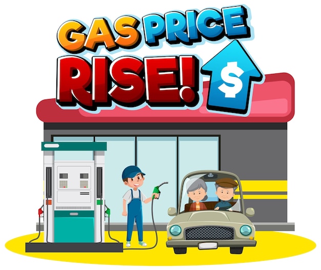 Gas station with gas price rise word logo