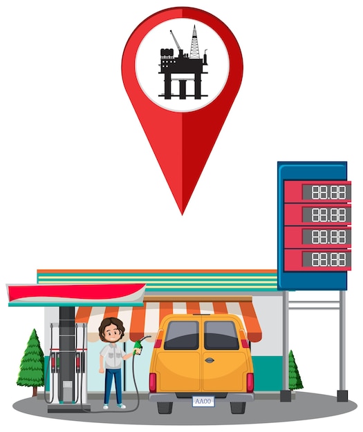 Gas station with petrol pump