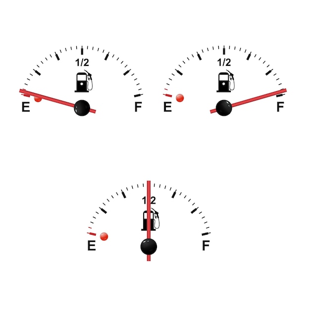 Gas tank gauge Set of Fuel gauge scales Fuel meter Fuel indicator Oil level tank bar meter Collection Fuel gauge meter on a white background