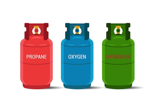 Gas tanks Compressed oxygen hydrogen propane dangerous cylinder tanks vector flat Illustration