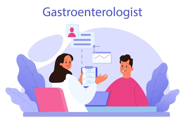 Gastroenterology doctor concept Idea of health care and stomach treatment Doctor examine internal organ Endoscopic and ultrasound examination Vector illustration