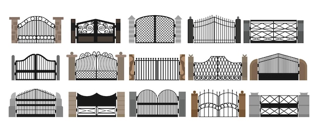 Gate with iron fence door and metal cartoon manor decoration Front entrance from ironwork grid