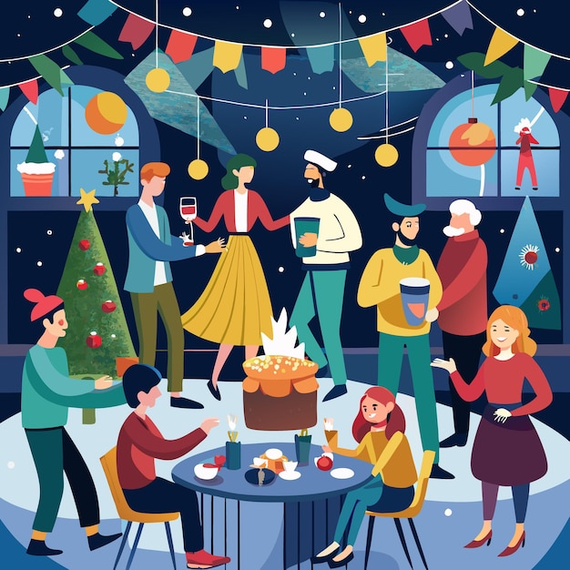 Gathering Friends Celebrate Christmas Together with Joy and Festive Cheer