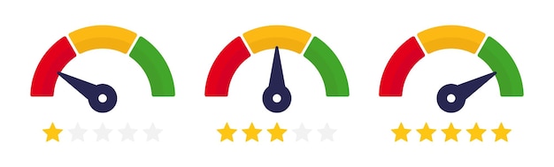 Gauge rating level of satisfaction with stars vector set illustration.