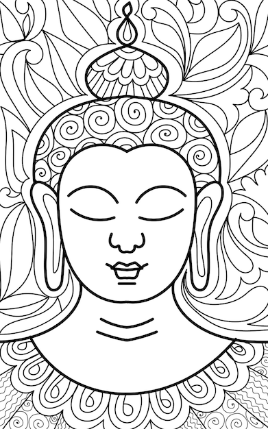 Gautama buddha creative coloring book page with henna design style