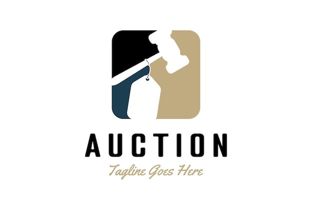 Gavel Hammer Helve Blow with Price Tag for Auction Sale Logo Design Vector