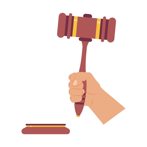 Gavel in judge hand vector cartoon illustration isolated on a white background