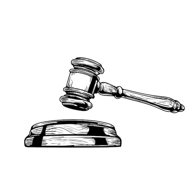 Vector gavel sketch drawing hand drawn hammer of judge or auctioneer vector illustration