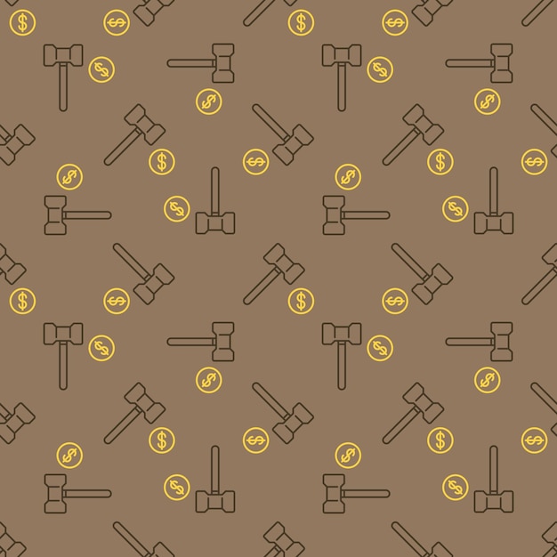 Gavel with Dollar Coin vector Corruption concept seamless pattern