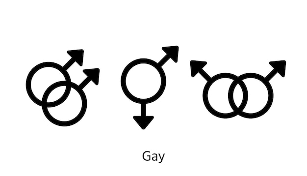 Gay gender symbols. Homosexual orientation signs. Set outline black icons isolated on white background