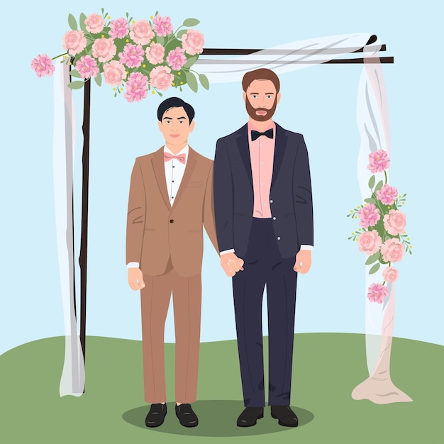 Gay newlyweds flat color vector illustration